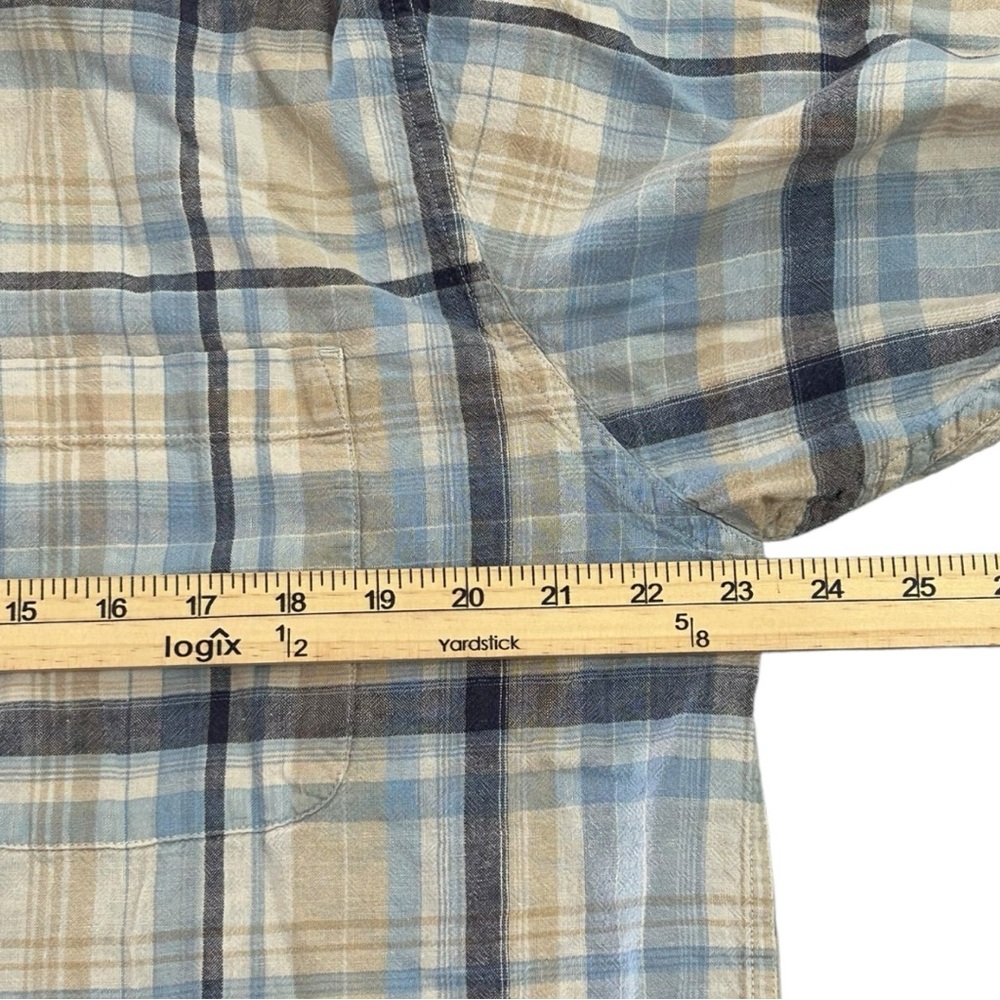 Izod Men’s Plaid Short Sleeve Button Down Linen Cotton Blend Shirt Sz L - Picture 3 of 5